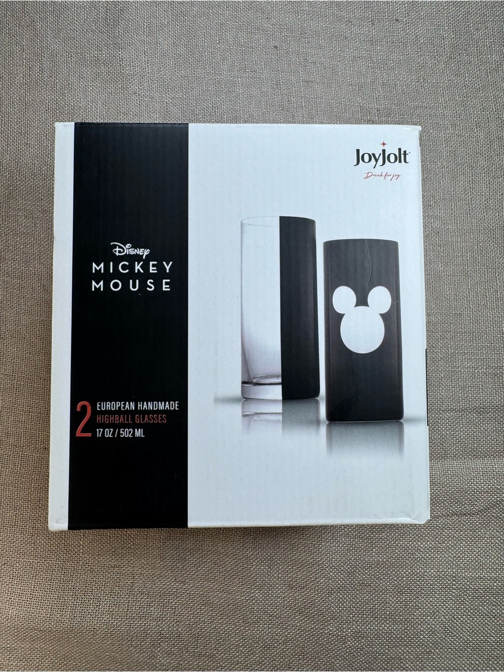JoyJolt Disney Mickey Mouse Highball Glass Set Crystal Cups